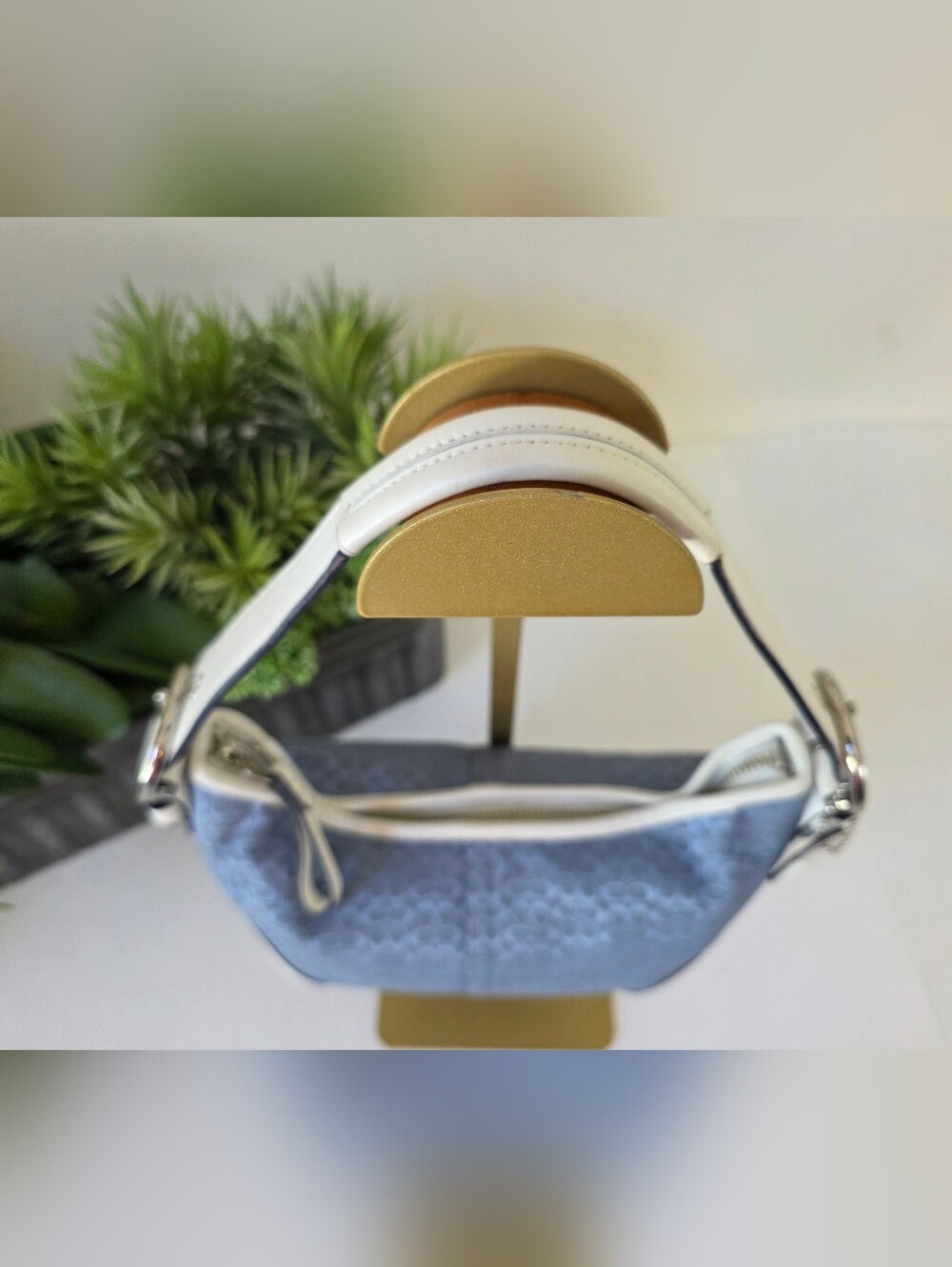 Coach Soho Signature Jacquard Hobo Shoulder Bag Denim Blue White Leather Y2K - Picture 4 of 13